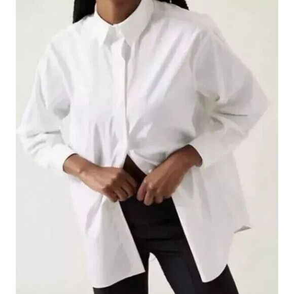 Athleta 882549-01 Women's Sz S White Oversized L/S Button-Up Poplin Top Blouse - Picture 12 of 13